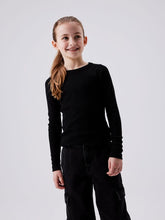 Ladda upp bild till gallerivisning, Name it Kids Ribbad Långärmad Topp i Ekologisk Bomull Svart