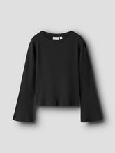 Ladda upp bild till gallerivisning, Name it Kids Ribbad Topp med Trumpetärm i Ekologisk Bomull Svart