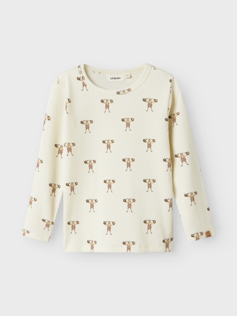 Lil'Atelier Mini Ribbad Långärmad T-shirt i Ekologisk Bomull Brun 