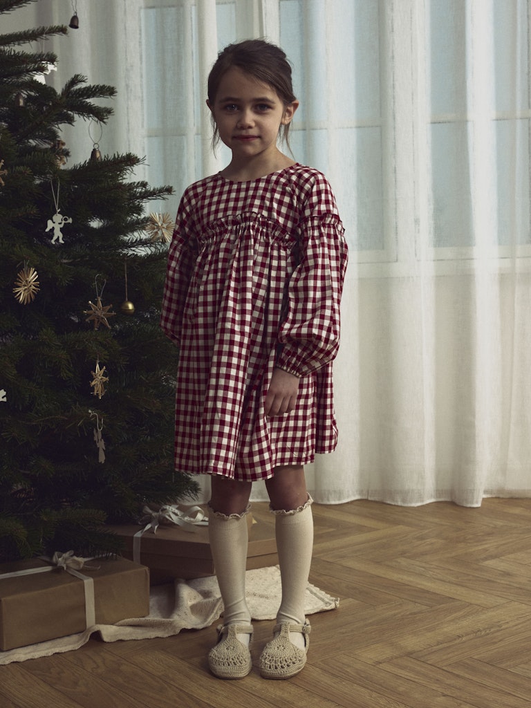 Lil'Atelier Mini Rutig Klänning i Ekologisk Bomull