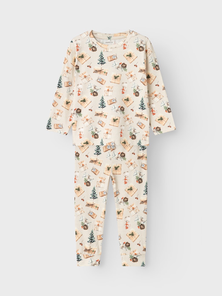 Name it Mini 2-Delad Pyjamas med Julmotiv i Ekologisk Bomull