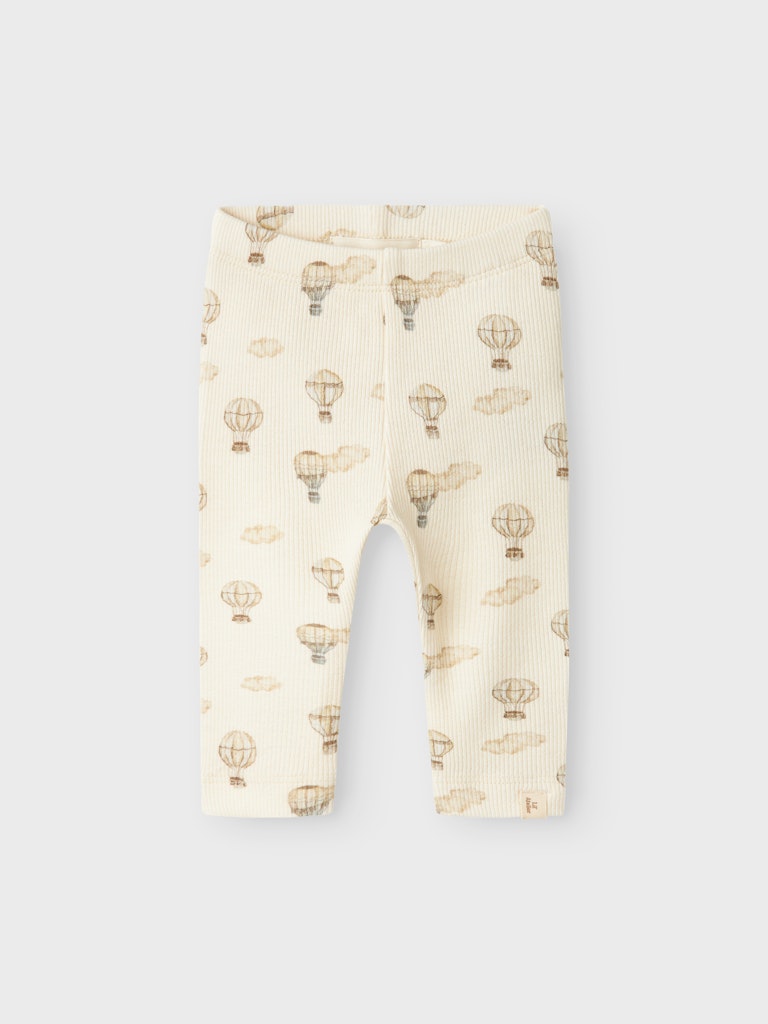 Lil'Atelier Baby Ribbade Mönstrde Leggings i Ekologisk Bomull Beige