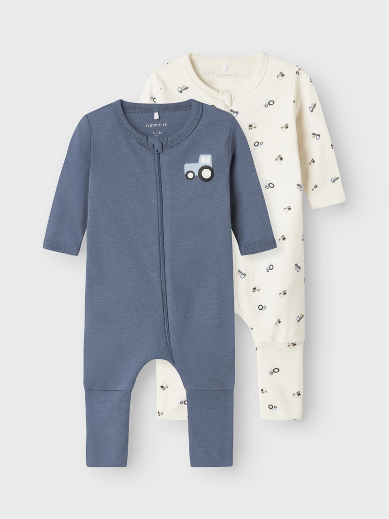 Name it Baby 2-Pack Traktormönstrad Pyjamas med Blixtlås i Ekologisk Bomull