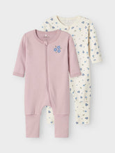 Ladda upp bild till gallerivisning, Name it Baby 2-Pack Blommig Pyjamas med Blixtlås i Ekologisk Bomull
