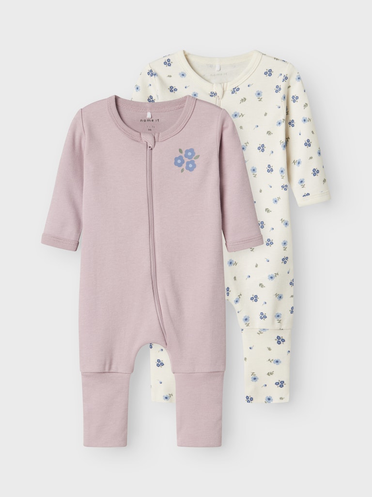 Name it Baby 2-Pack Blommig Pyjamas med Blixtlås i Ekologisk Bomull